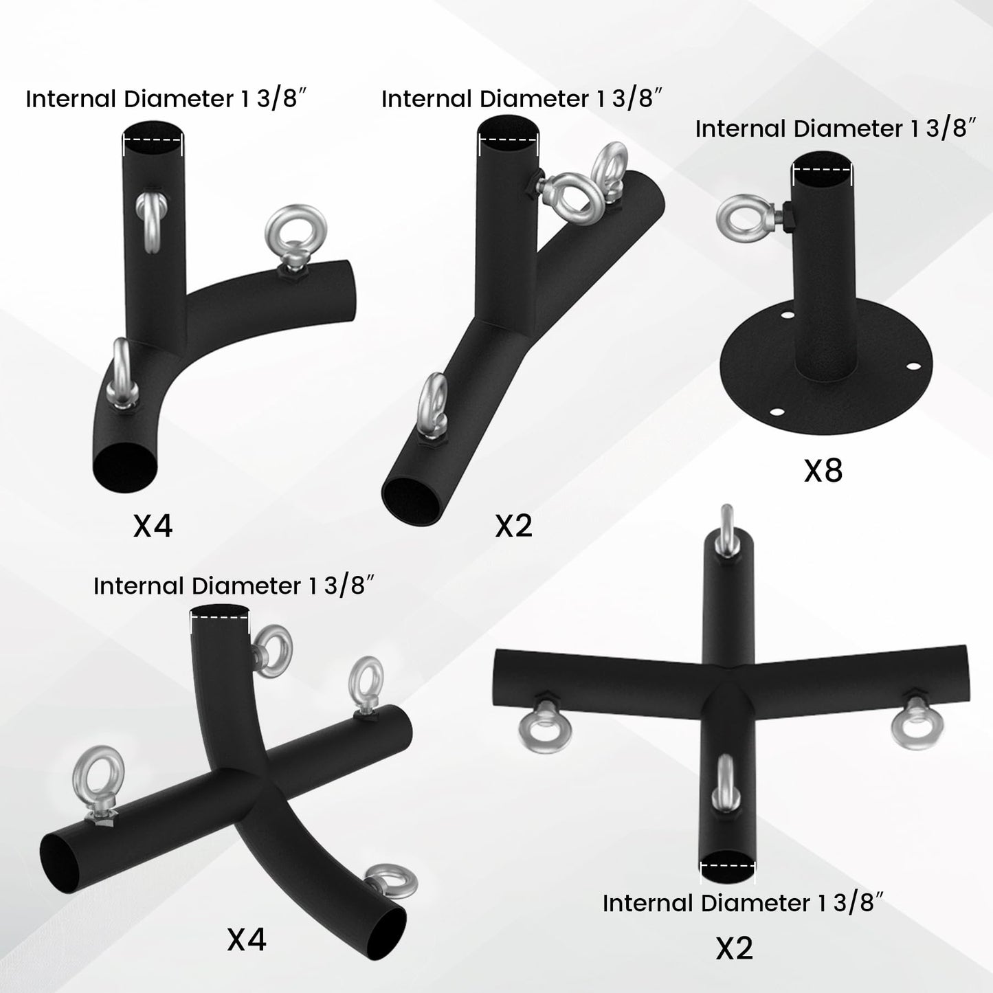 Neorexon 1 3/8'' Canopy Fittings for 8 Leg Carport Frame Parts, Black Canopy Pipe Fittings with Eye Bolts, Carport Frame Kit Low Peak Connectors with 156 Degree Angle(20Pcs)
