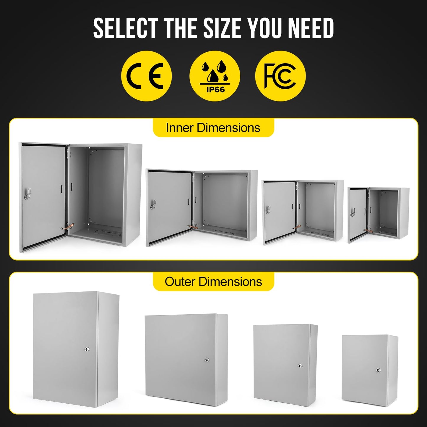 Electrical Box, 24x24x8 NEMA 4X Steel Electrical Box, IP66 Waterproof & Dustproof, Outdoor/Indoor Electrical Junction Box, Lockable Junction Box