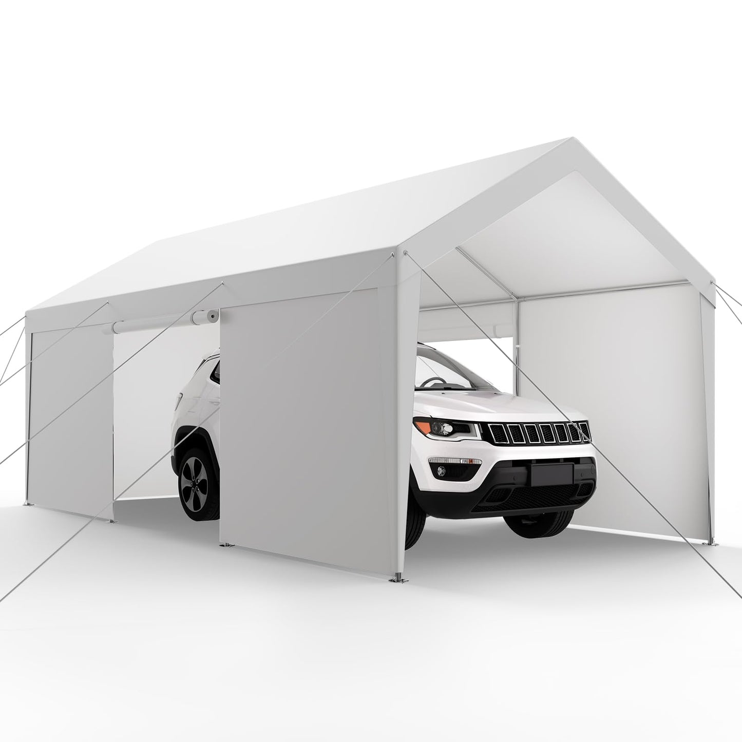 VEVOR Carport, 10 x 20 FT Outdoor Car Canopy, Potable Carport with Removable Sidewalls & Door, Heavy Duty Car Shelter, UV-Resistant & Water-Resistant, All-Season Protection for Automobile Boat White