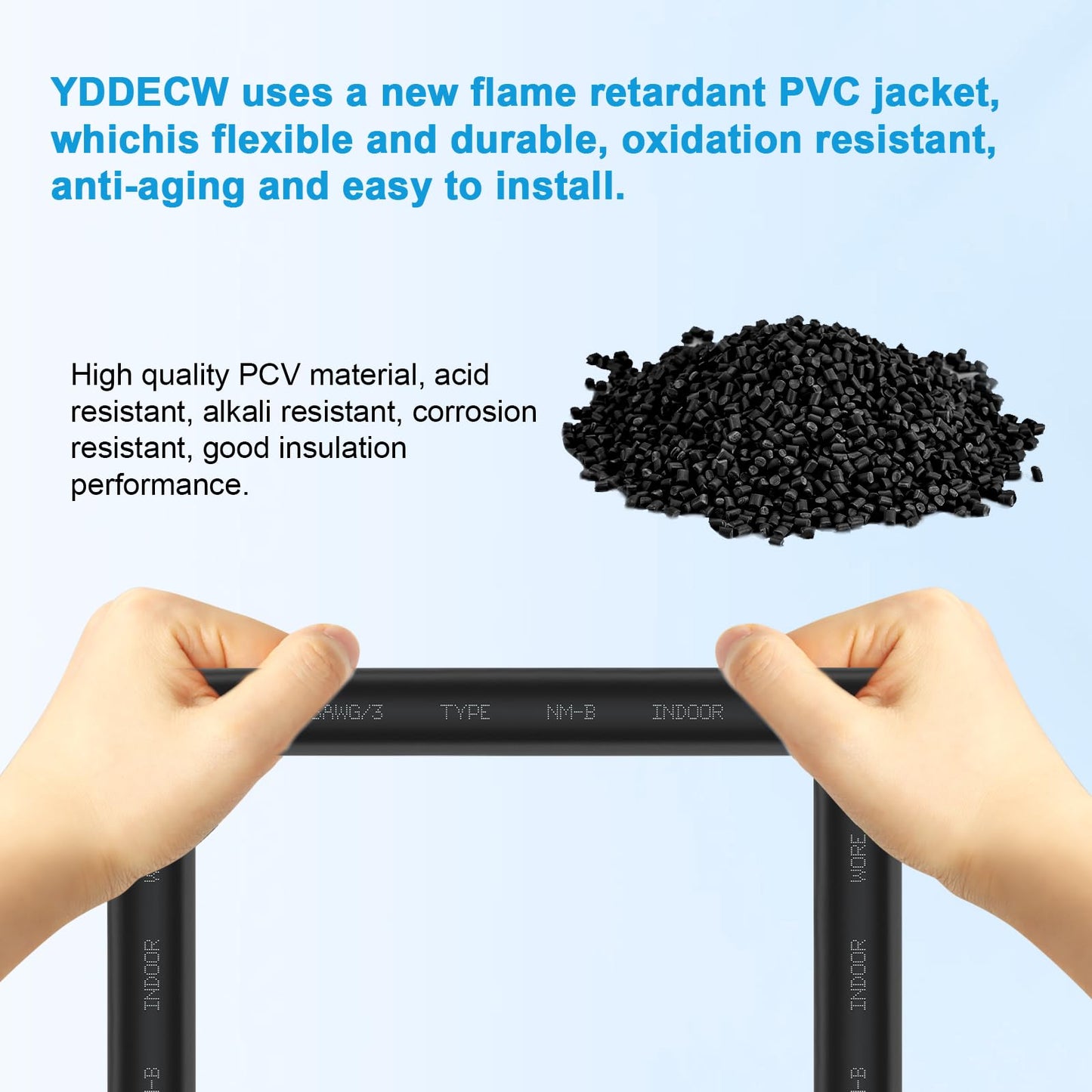 YDDECW 6/3 NM-B Wire with Ground - 50FT 6 Gauge Non-Metallic Sheathed Cable Pure Copper 6 AWG 3 Conductor Residential Indoor Wire for Outlets, Switches and Other Loads etc.