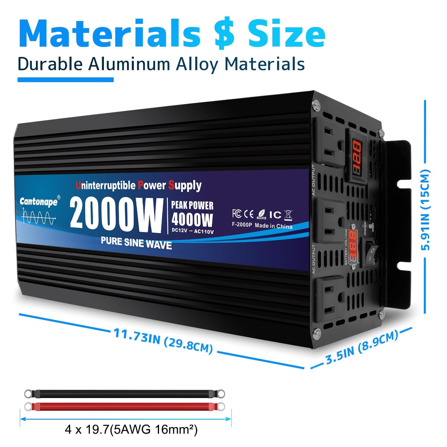 Cantonape 2000W Sump Pump Backup Battery System, Automatic Switching to Battery Inverter Power, Professional Backup System in Case of Power Failure, Pure Sine Wave Output