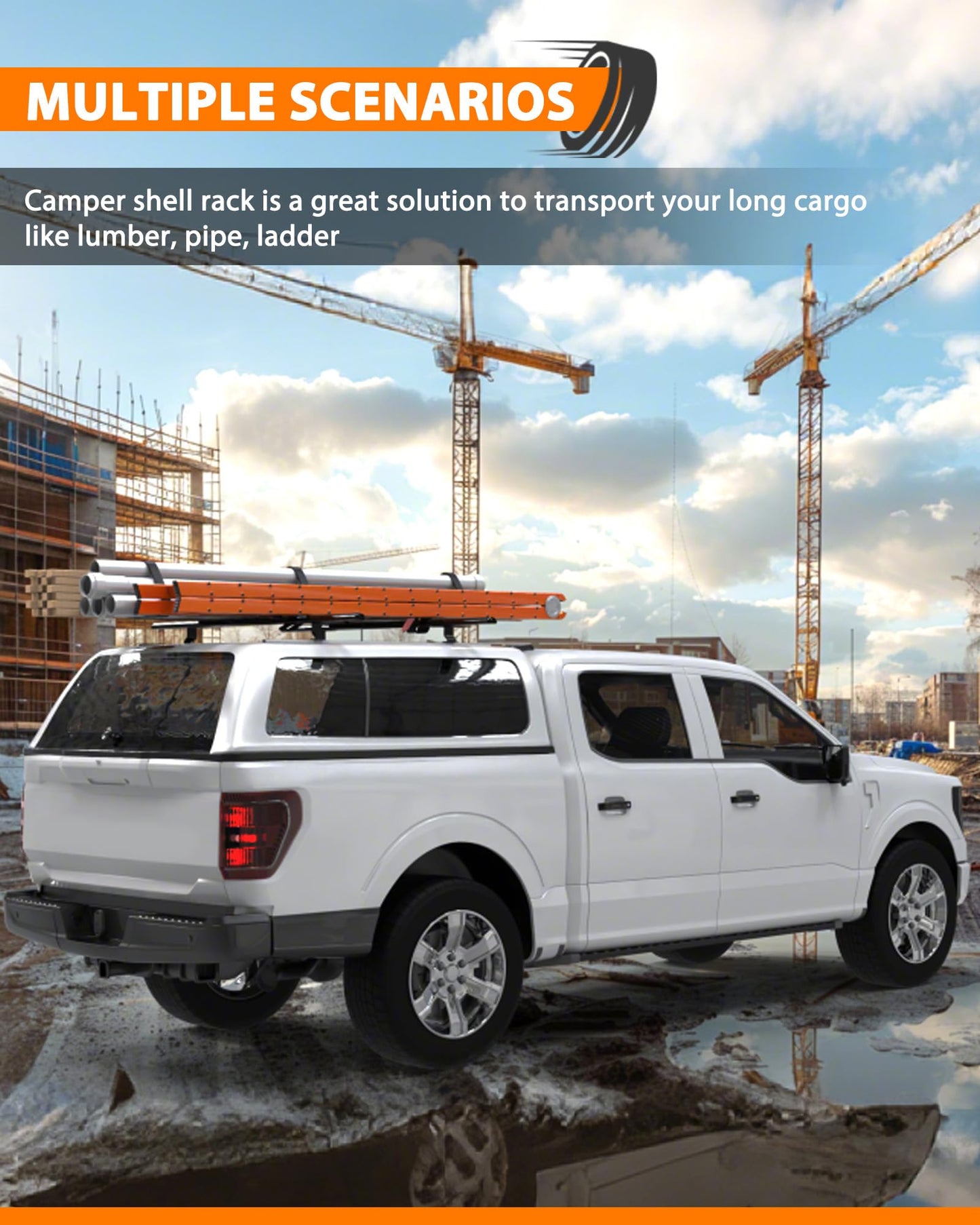 MELIPRON 50" Truck Cap & Topper Ladder Roof Rack Adjustable Van Rack for Kayak Canoe Lumber Pipe(Max Load 500lbs)