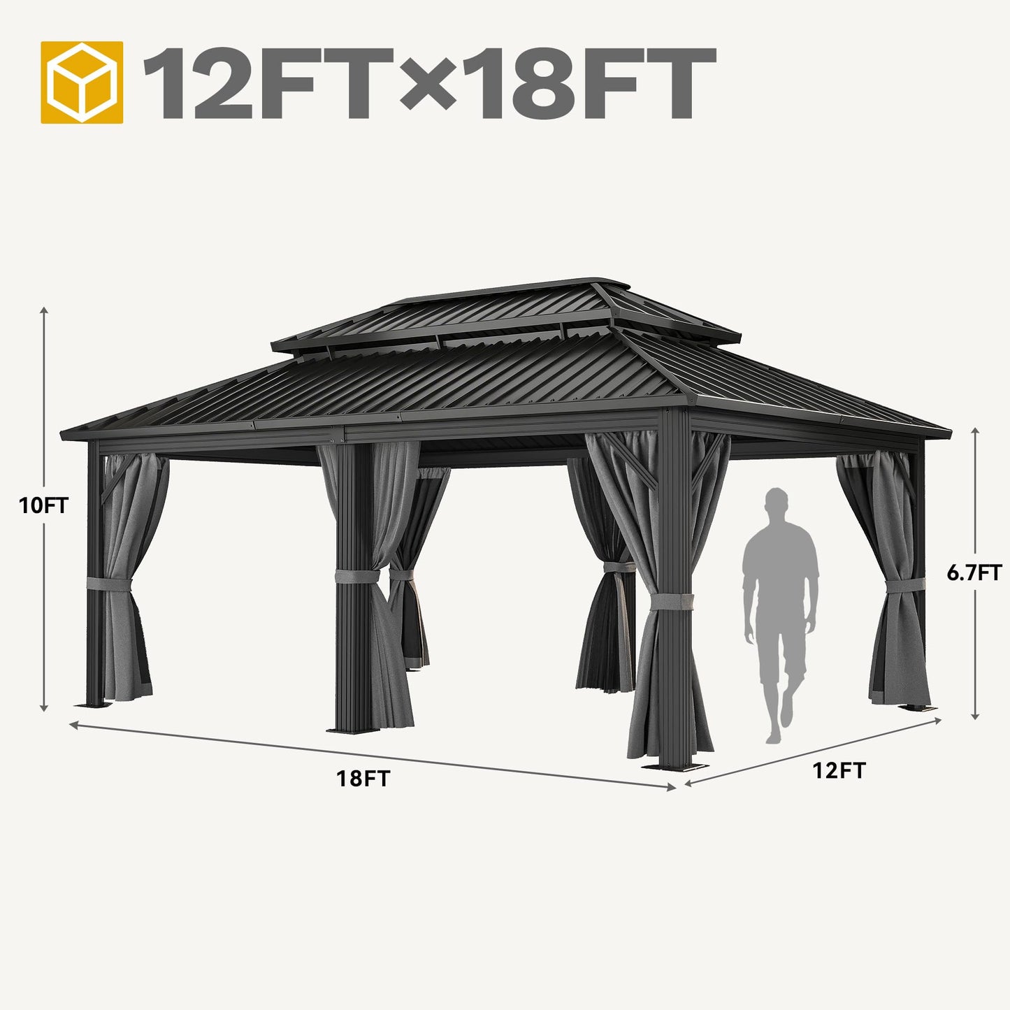 DWVO 18x12ft Aluminum Gazebo Hardtop Double Roof Canopy Outdoor Gazebo Galvanized Roof with Netting and Curtain Garden Tent for Patio, Backyard and Deck