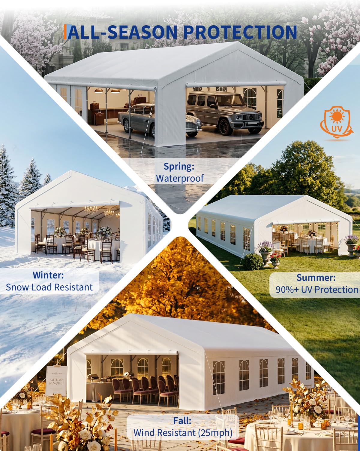 20x40 FT Heavy Duty Party Tent, Galvanized Steel Outdoor Canopy with Mesh Screen & Roll-Up Dual Doors, Waterproof Wedding Event Shelter, Removable Sidewalls & Windows