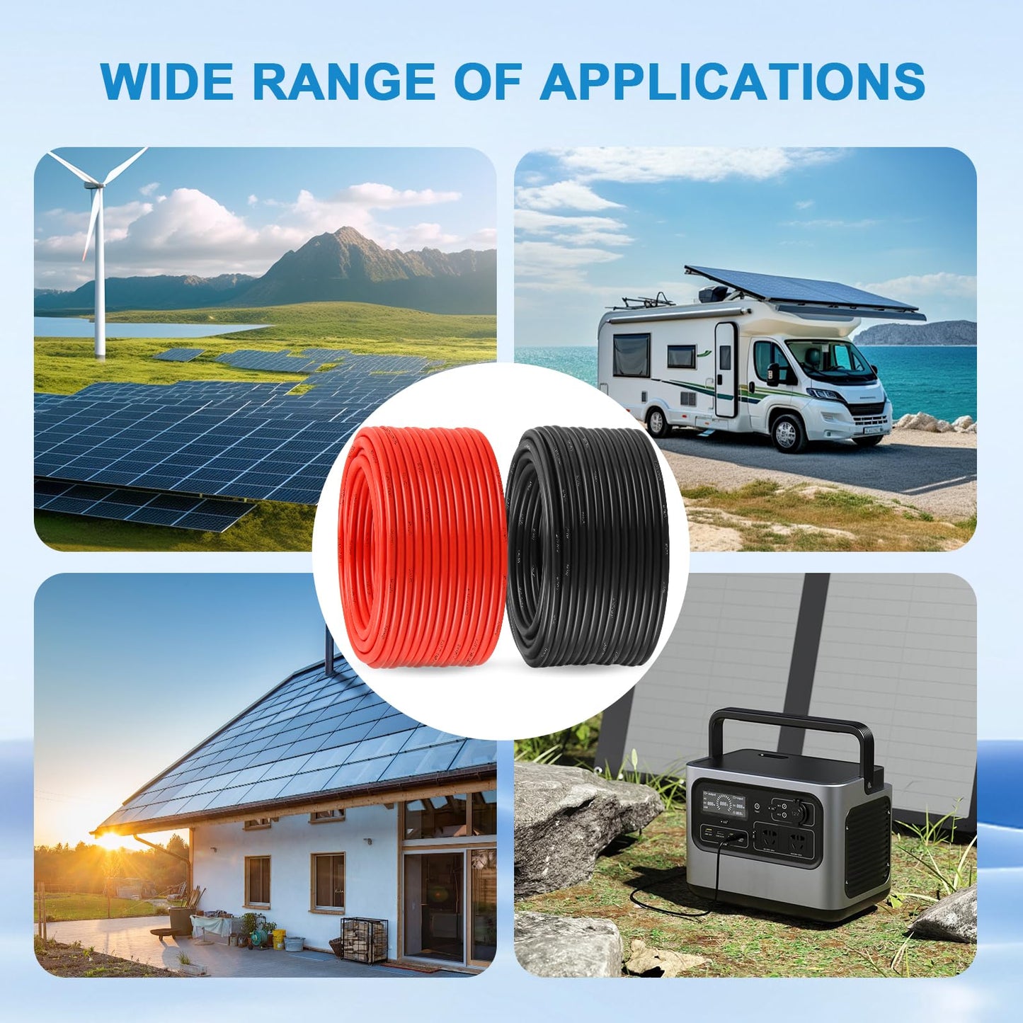 MOOKEERF Solar Pane Wire 8 AWG - Solar Extension Cable 150Ft Black & 150Ft Red 8 Gauge Tinned Copper PV Wire for Outdoor Automotive RV Solar Panel Boat Marine (Black+Red)