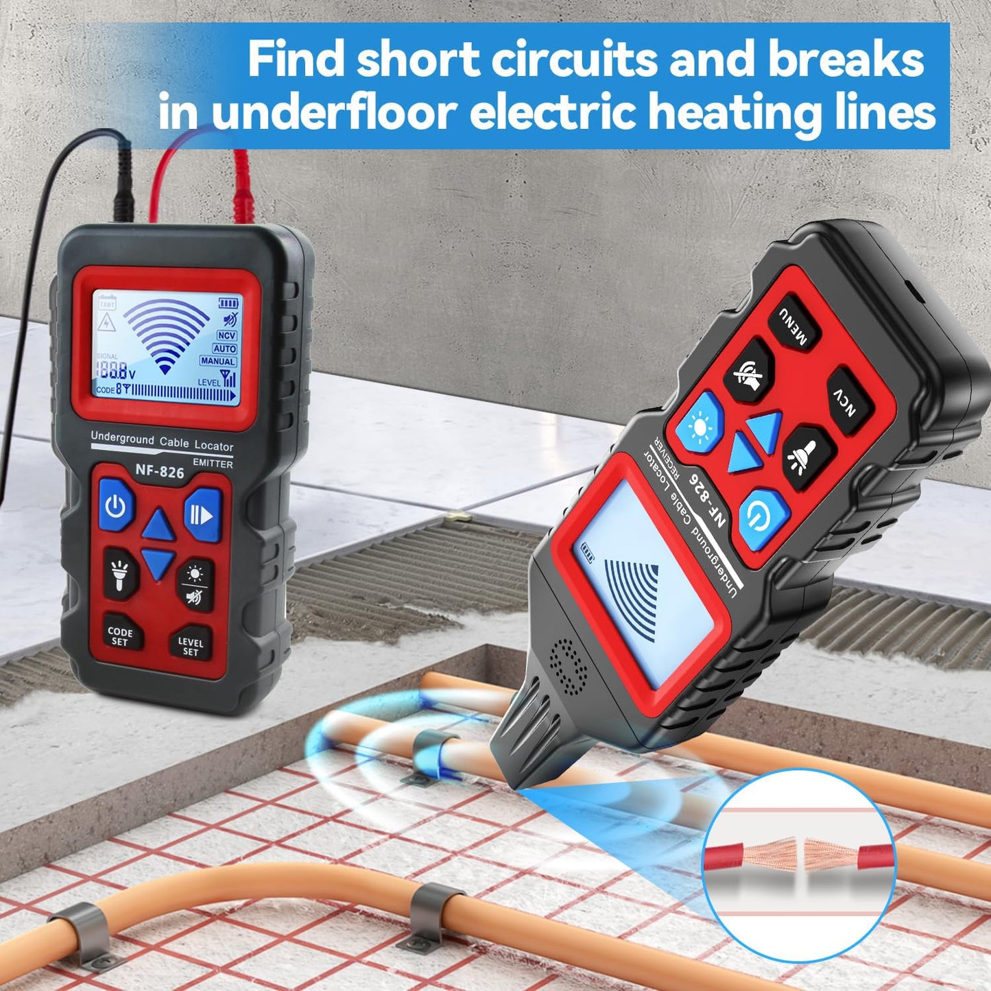 NF-826 Underground Wire Locator, Buried Wire Tracer Cable Locator Circuit Breakers, fuses, Wires, Short Circuits, Open Circuits for Dog Fence Cables Irrigation Control Wires,Tone Generator Kit