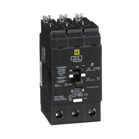 SCHNEIDER ELECTRIC EJB34020 Miniature Circuit Breaker 480Y/277-Volt 20-Amp Electrical Box