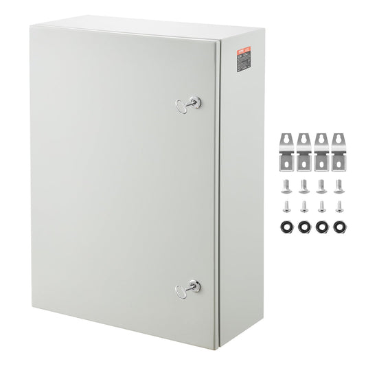 VEVOR Steel Electrical Box, 28 x 20 x 10 in, Cold Rolled Steel Electrical Enclosure Box, Wall-Mounted Outdoor Electrical Electronic Equipment Enclosure with Mounting Plate Hinges Lock, IP66 Waterproof