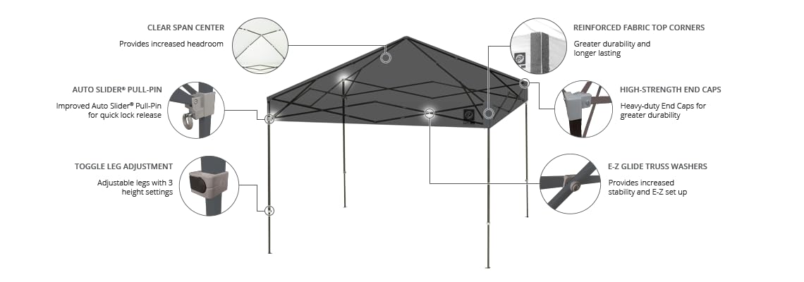 E-Z UP Ambassador Instant Pop Up Canopy Tent, 10' x 10', Roller Bag and 4 Piece Spike Set, Steel Gray