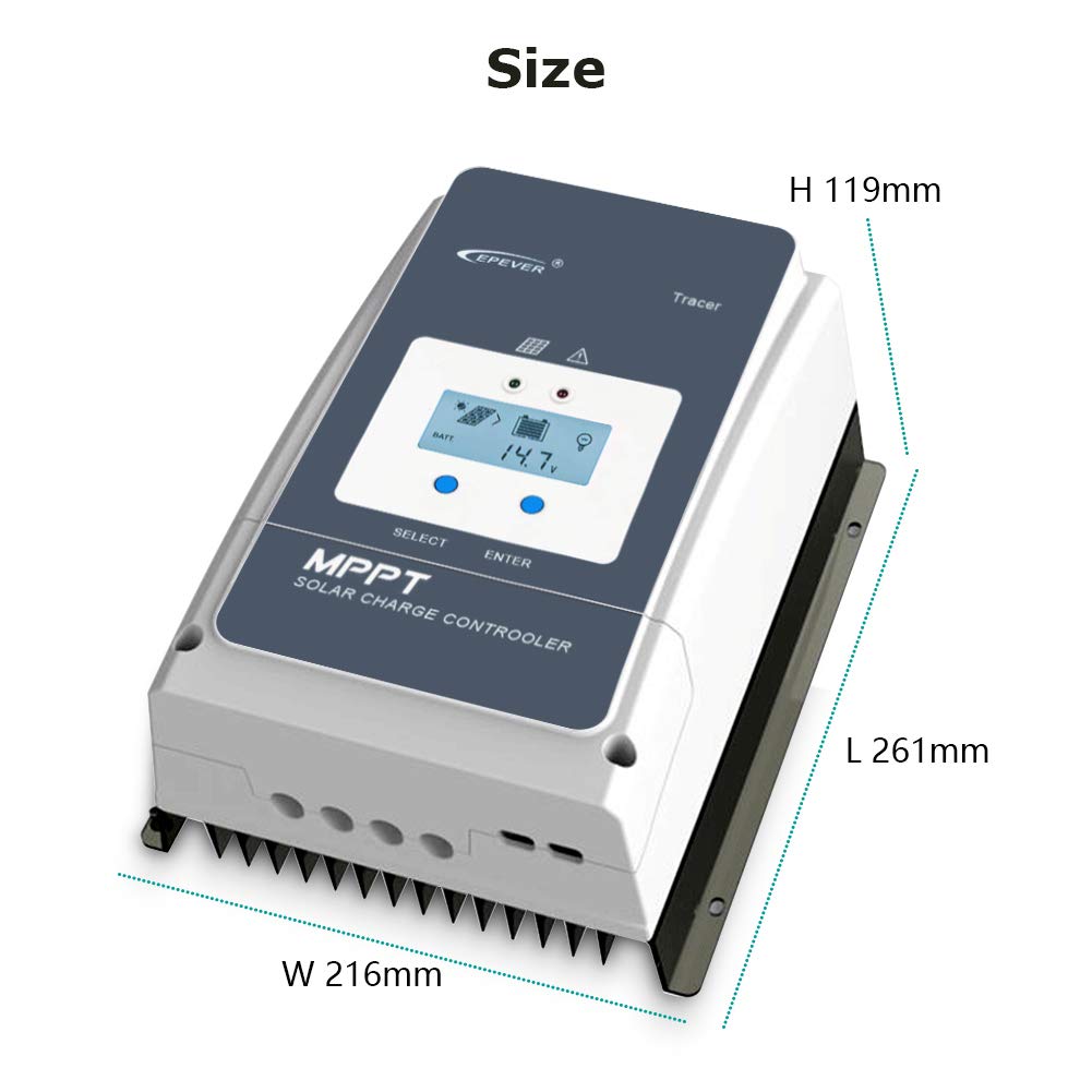 EPEVER 50A MPPT Solar Charge Controller 12/24/36/48VDC Automatically Identifying System Voltage with MT52 Remote Meter & Temperature Sensor RTS & Communication Cable RS485
