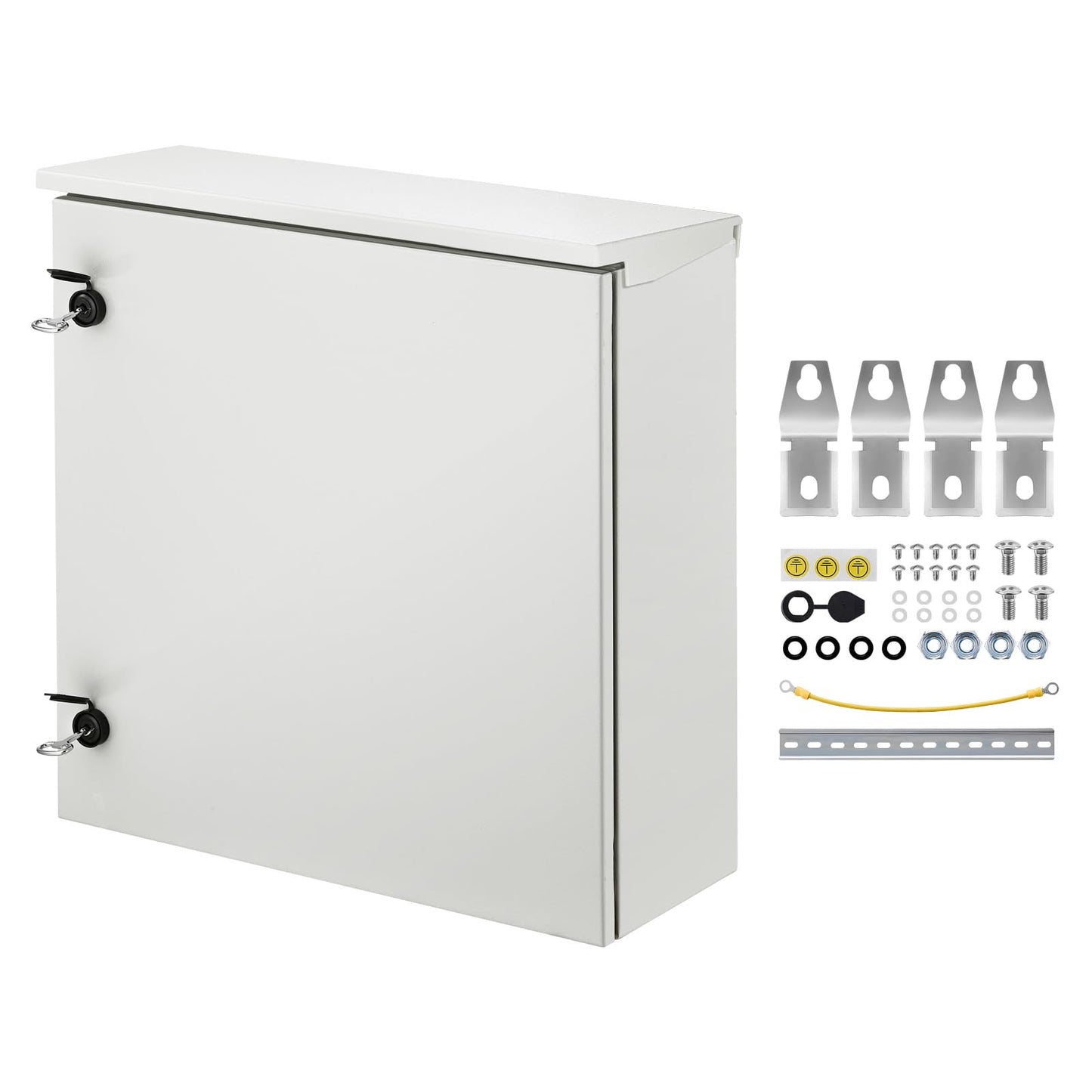 VEVOR Electrical Enclosure, 24'' x 24'' x 8'', NEMA 4 Outdoor Enclosure, IP65 Waterproof & Dustproof Cold-Rolled Carbon Steel Hinged Junction Box for Outdoor Indoor Use, with Rain Hood