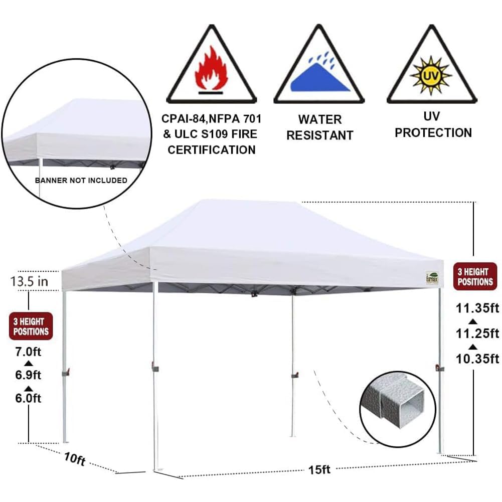Eurmax USA 10x15ft Pop Up Canopy, Commercial Instant Tent for Outdoor Events, Patented No-Tip Rolling Storage Bag with 4 Sandbags,UV & Water Resistant,Heavy Duty Portable Shelter Gazebo,Black