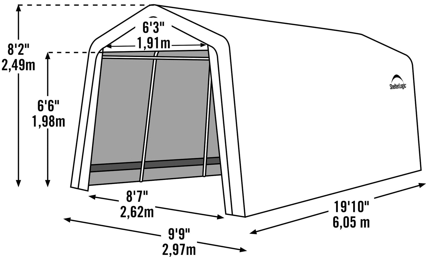 ShelterLogic 10' x 20' x 8' Peak Style Roof Instant Garage Carport Car Canopy with Steel Frame and Waterproof UV-Treated Cover, Sandstone