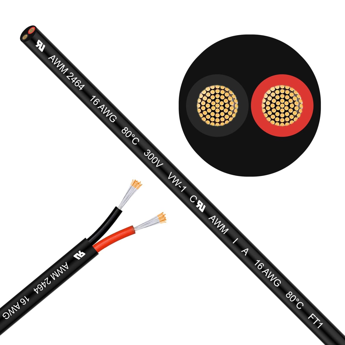 LINKSQ UL2464 200FT 16 Gauge 2 Conductor Electrical Wire, Tinned Oxygen Free Copper 2 Wires, 16/2 AWG Landscape Wire, OFC Speaker Cable, Low Voltage Wires, Automotive Battery Wire Cable
