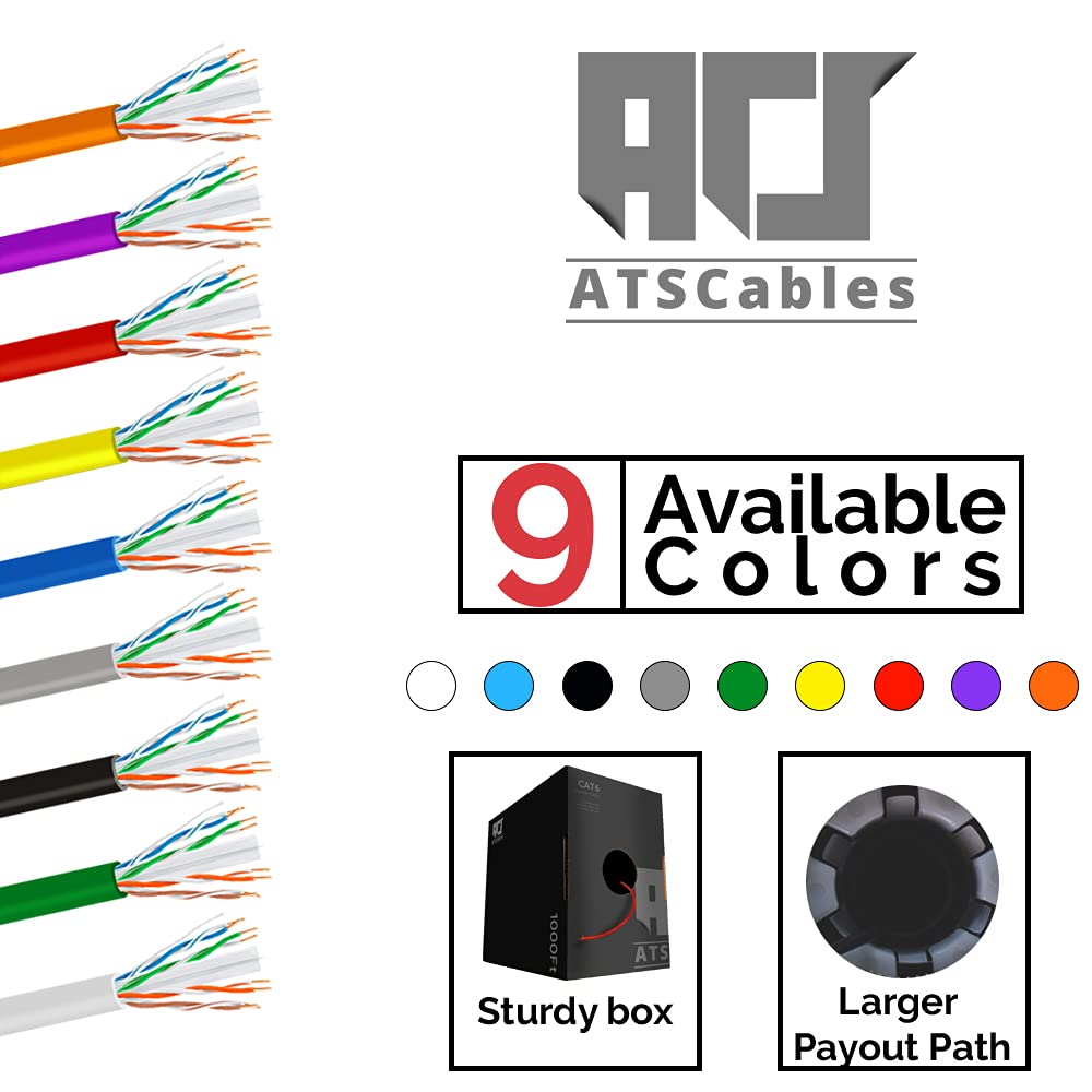 ATS Cables | CAT6 Plenum (CMP) Cable 1000FT | DSX-8000 Network Analyzer Test Passed | 23AWG UTP 4Pair, Solid 550MHz Ethernet Cables 10Gb, Available in 9 Colors (Red, 1000ft)