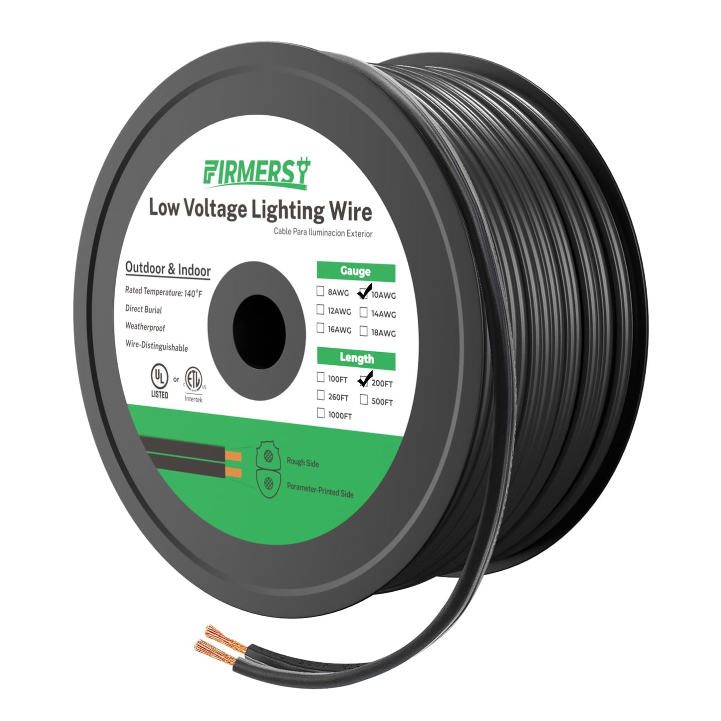 FIRMERST 10/2 Low Voltage Direct Burial Landscape Lighting Wire Spool 200 Feet