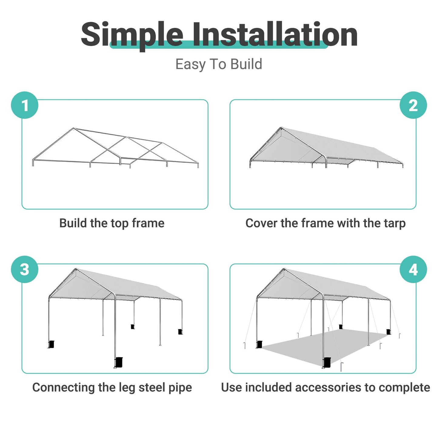 Heavy Duty 10 X 20 Ft Easy to Assemble Metal Car Canopy Shelter with Reinforced Steel Cables, Outdoor Portable Garage for Car, Boat Tent, Light Grey