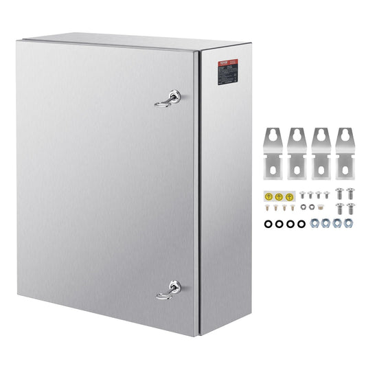 Steel Electrical Box, 24"x 20"x 8", 304 Stainless Steel Electrical Enclosure Box, Wall-Mounted Outdoor Electrical Electronic Equipment Enclosure with Mounting Plate Hinges Lock, IP66 Waterproof