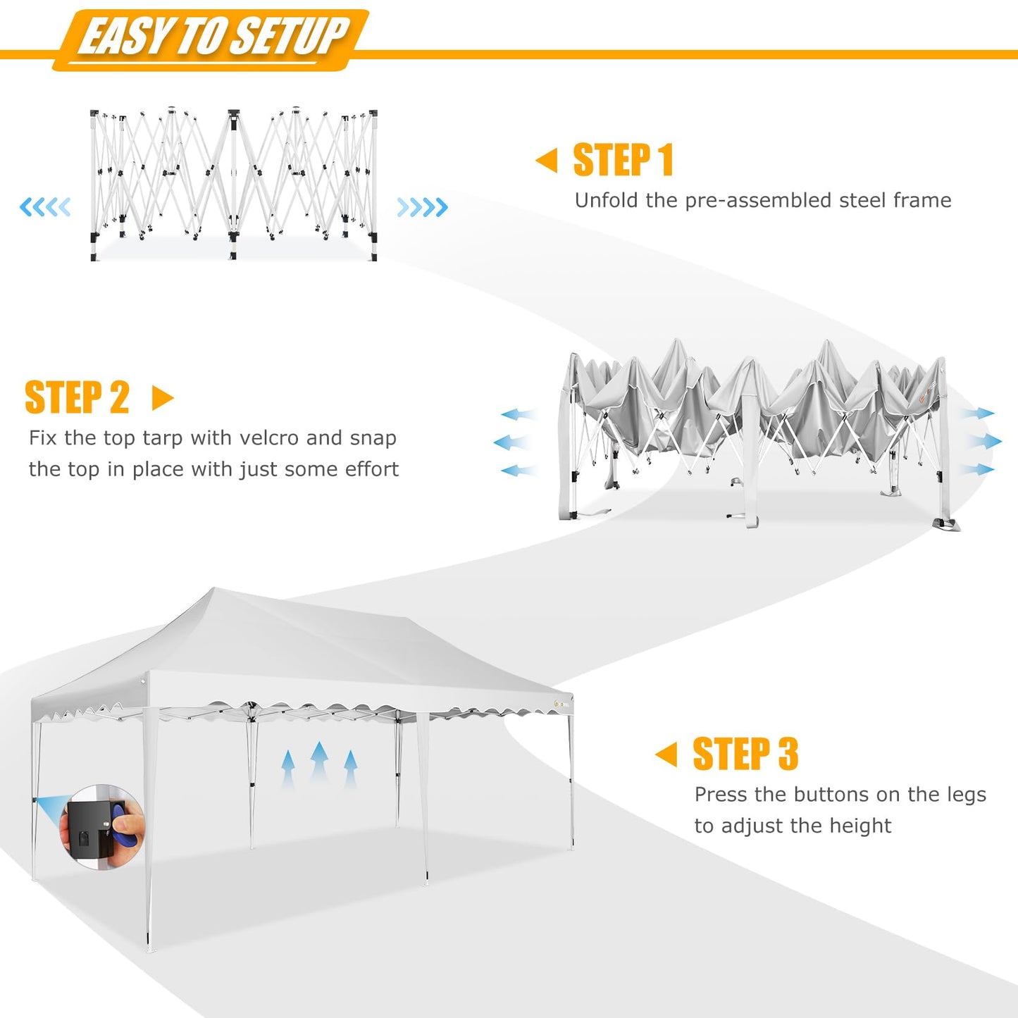 HOTEEL 10x20 Pop Up Canopy, Outdoor Easy Setup Party Tent, Waterproof Portable Enclosed Event Shelter with Wheeled Bag, Weight Bag for Backyard, Vendor, White