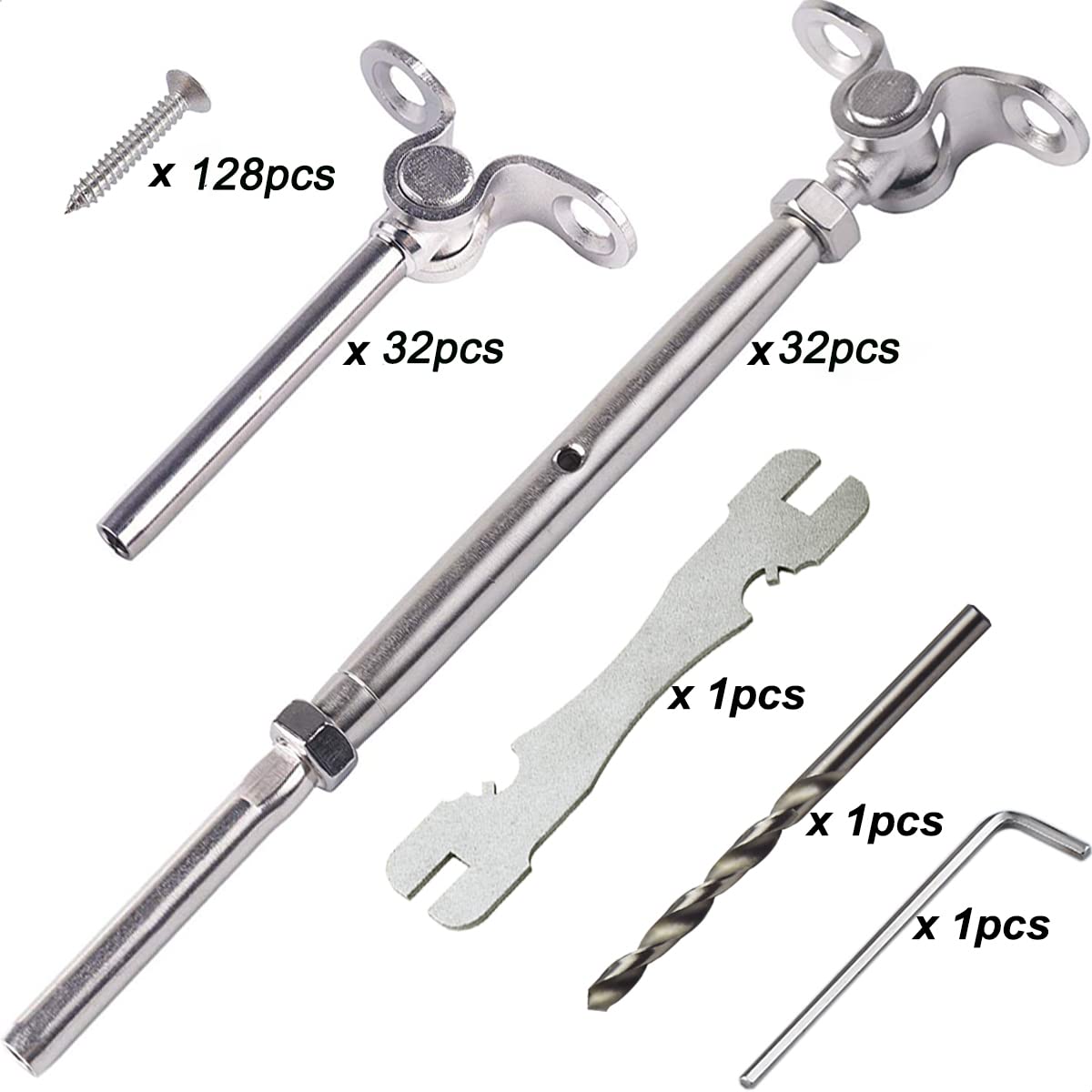Sowtowe T316 Marine Grade Stainless Steel Cable Railing Hardware Kit for 1/8 Inch Cable Railing System, 32 Pairs, Adjustable Angle