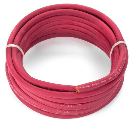 EWCS 1/0 Gauge Premium Extra Flexible Welding Cable 600 Volt - Red - 50 Feet - Made in the USA