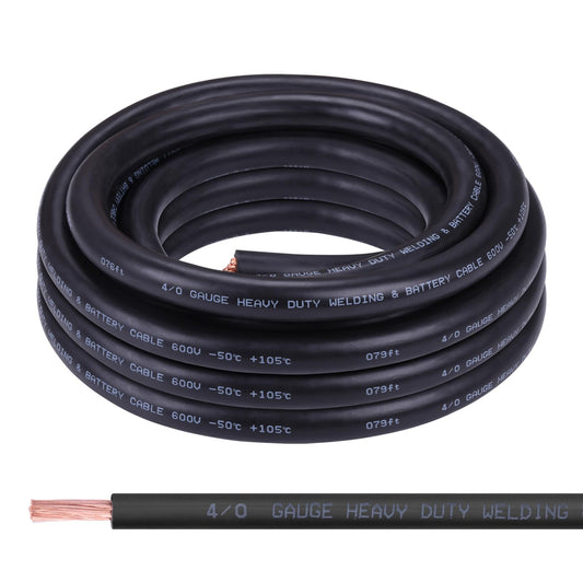 Shirbly 4/0 Gauge Battery Cable,20FT Black 4/0 AWG Pure Copper Wire Welding Cable, for Automotive, Battery, Solar and Generator, Standard USA OFC Wire