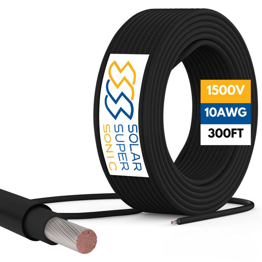 1500V High-Voltage PV Wire - 300FT, 10AWG - Outdoor Waterproof UV Resistant - Tinned Copper Cable for Solar Panel Extension & Solar Wire Systems - 8AWG / 10AWG / 12AWG - Black and Red (Black, 10 AWG)