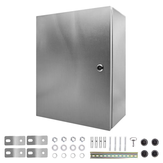 Outdoor Electrical Box 20 x 16x 8'' NEMA 4X Enclosure 304 Stainless Steel Outdoor/Indoor Lockable Electrical Junction Box，IP65 Waterproof,Mounting Plate, Wall/Pole Mounted