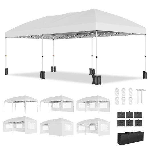 10x20 Pop Up Canopy Tent, Heavy Duty Wedding Party Tent Commercial Grade Instant Shelter with Removable Sidewalls for Outdoor, Parties, 3 Height, Carry Bag, Sandbag