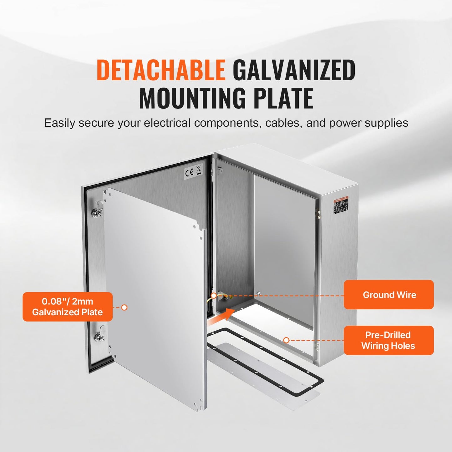 Steel Electrical Box, 24"x 20"x 8", 304 Stainless Steel Electrical Enclosure Box, Wall-Mounted Outdoor Electrical Electronic Equipment Enclosure with Mounting Plate Hinges Lock, IP66 Waterproof