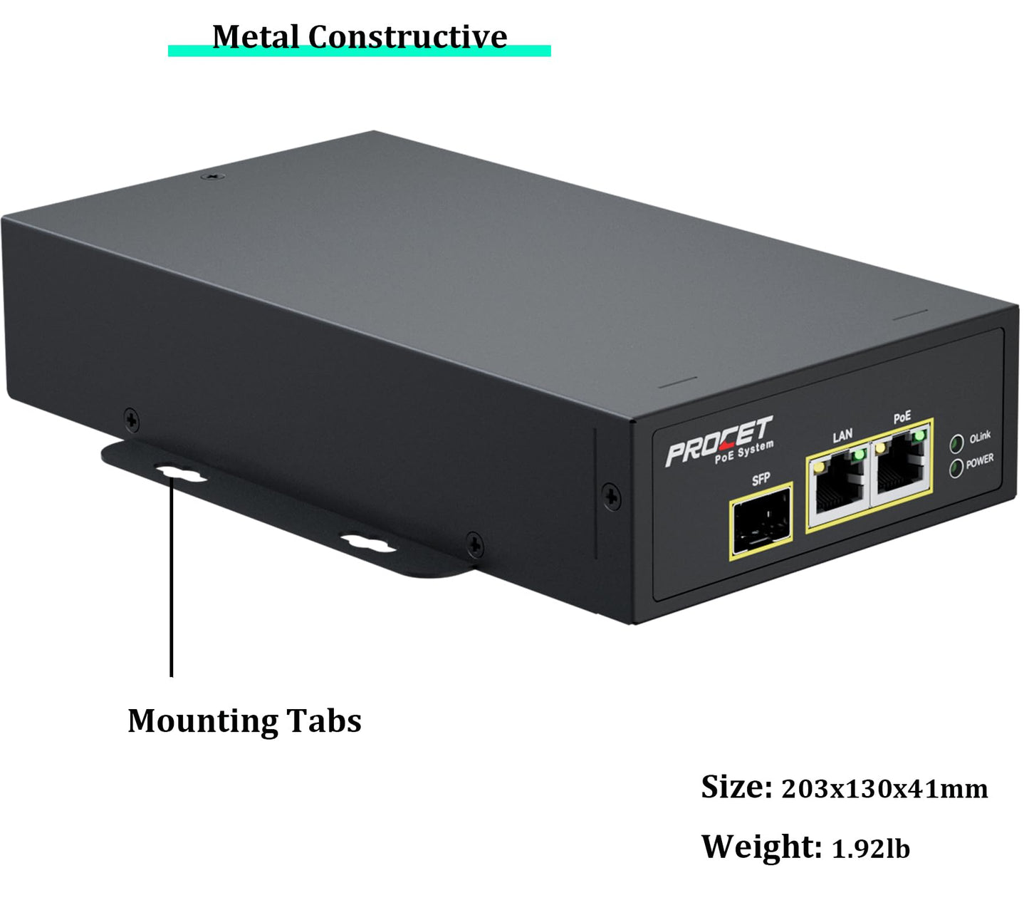 PROCET SFP Fiber PoE Injector PoE++ up to 95W Gigabit Uplink Support, Wide Temp -40℉ to 149℉ for PTZ AI Camera, Sisco Access Point, Small Cell, Smart Factory, Commercial Kiosks Display