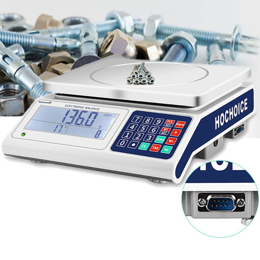 Hochoice Industrial Counting Scale Gram Scales for Parts and Coins 66lb/0.00022lb-30kg / 0.1g Accuracy with RS232 Port for Connecting Computer or Printer