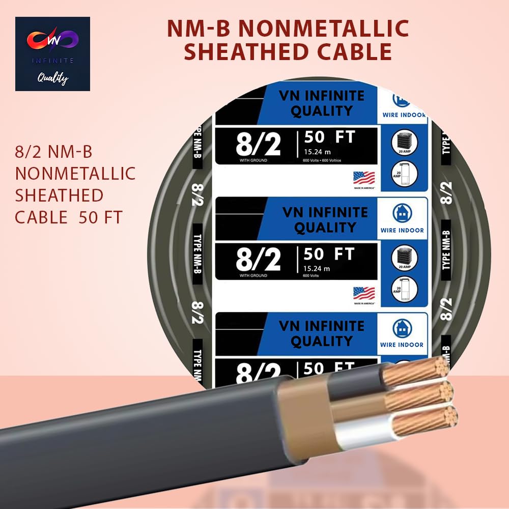 VN Infinite quality 8/2 NM-B Nonmetallic with Ground Sheathed Cable Residential Indoor Wire (50 Ft)