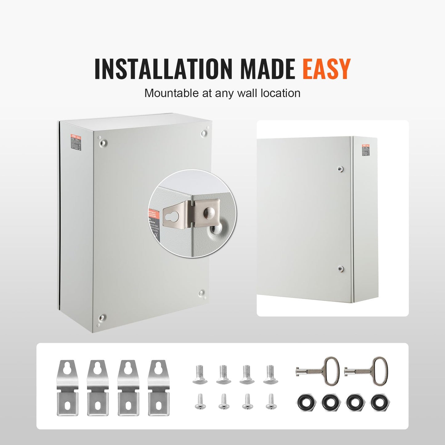 VEVOR Steel Electrical Box, 28 x 20 x 10 in, Cold Rolled Steel Electrical Enclosure Box, Wall-Mounted Outdoor Electrical Electronic Equipment Enclosure with Mounting Plate Hinges Lock, IP66 Waterproof