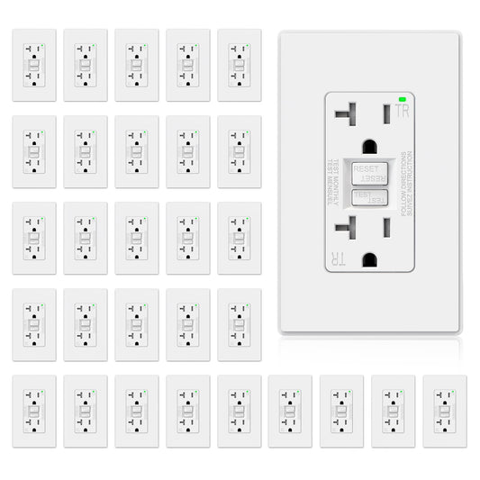ELEGRP GFCI Outlet 20 Amp, Self-Test GFI Electrical Outlet with Thinner Design, TR Tamper Resistant GFCI Receptacle, Ground Fault Circuit Interrupters with Wall Plate, UL Listed, Matte White, 30 Pack