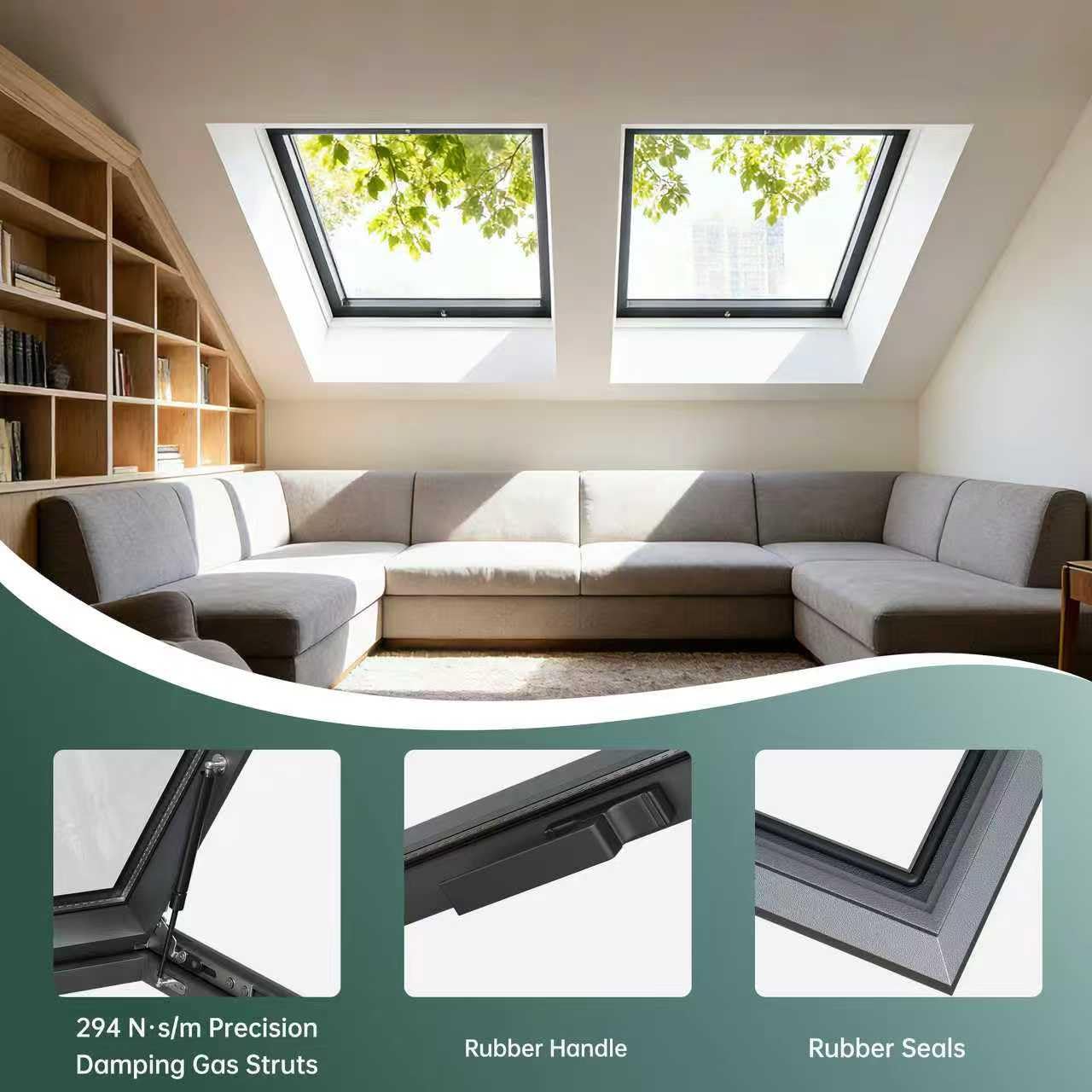 Viuseo Manual Skylight Window, Skylights for House Roof with Double Tempered Glass and Aluminum Alloy Frame, Roof Skylight for Home/Sun Room/Attic/Basement Daylighting
