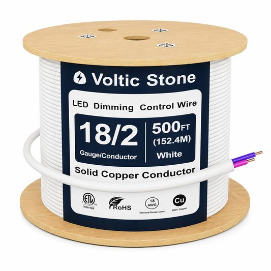 Voltic Stone 18/2 0-10V Dimming Dimmer LED Switch Control Wire, True Gauge 18 AWG Solid Bare Copper Cable, ETL Listed CL3P Plenum Rated Flame-Retardant, Pink & Purple, for 0–30V Low Voltage System