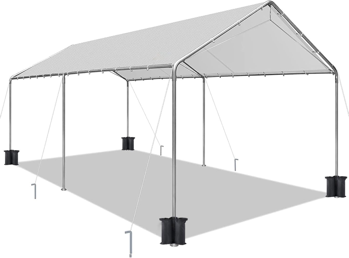 Heavy Duty 10 X 20 Ft Easy to Assemble Metal Car Canopy Shelter with Reinforced Steel Cables, Outdoor Portable Garage for Car, Boat Tent, Light Grey