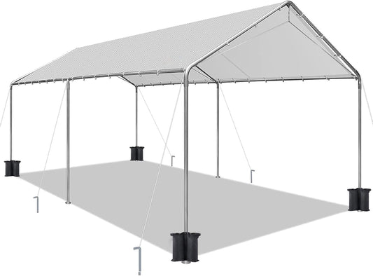 Heavy Duty 10 X 20 Ft Easy to Assemble Metal Car Canopy Shelter with Reinforced Steel Cables, Outdoor Portable Garage for Car, Boat Tent, Light Grey