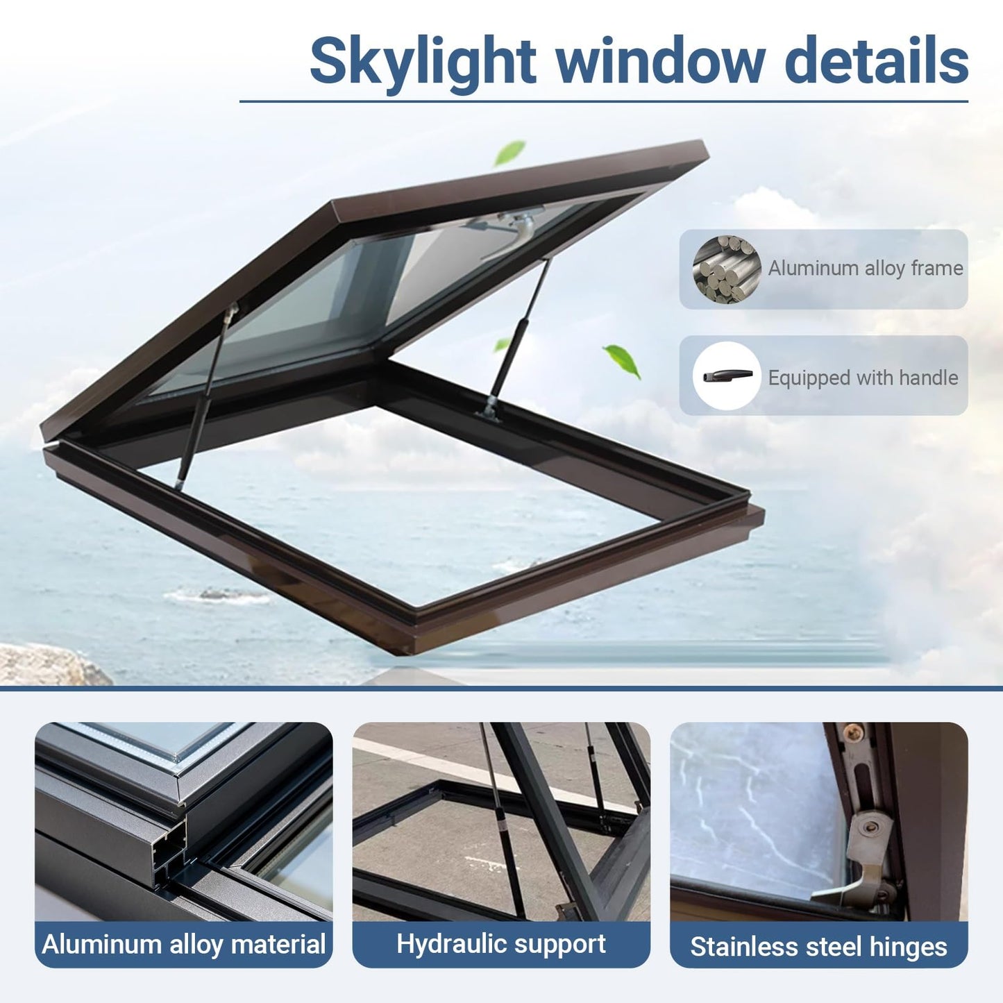 UFAGFDA Skylight Sloped/Flat Roof Window,Sloped Flat Roof Skylight Cover Attic Sun Room Underground Lighting Well Window,Roof Skylight,Egress Roof Window,for Attic,Basement,Sun Room