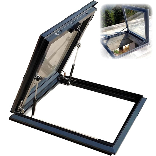 Skylight Window Tempered Glass Roof Cover with Aluminum Frame & Hydraulic Rod for Basement, Sunroom, Outdoor, Attic – Enhance Natural Light & Airflow