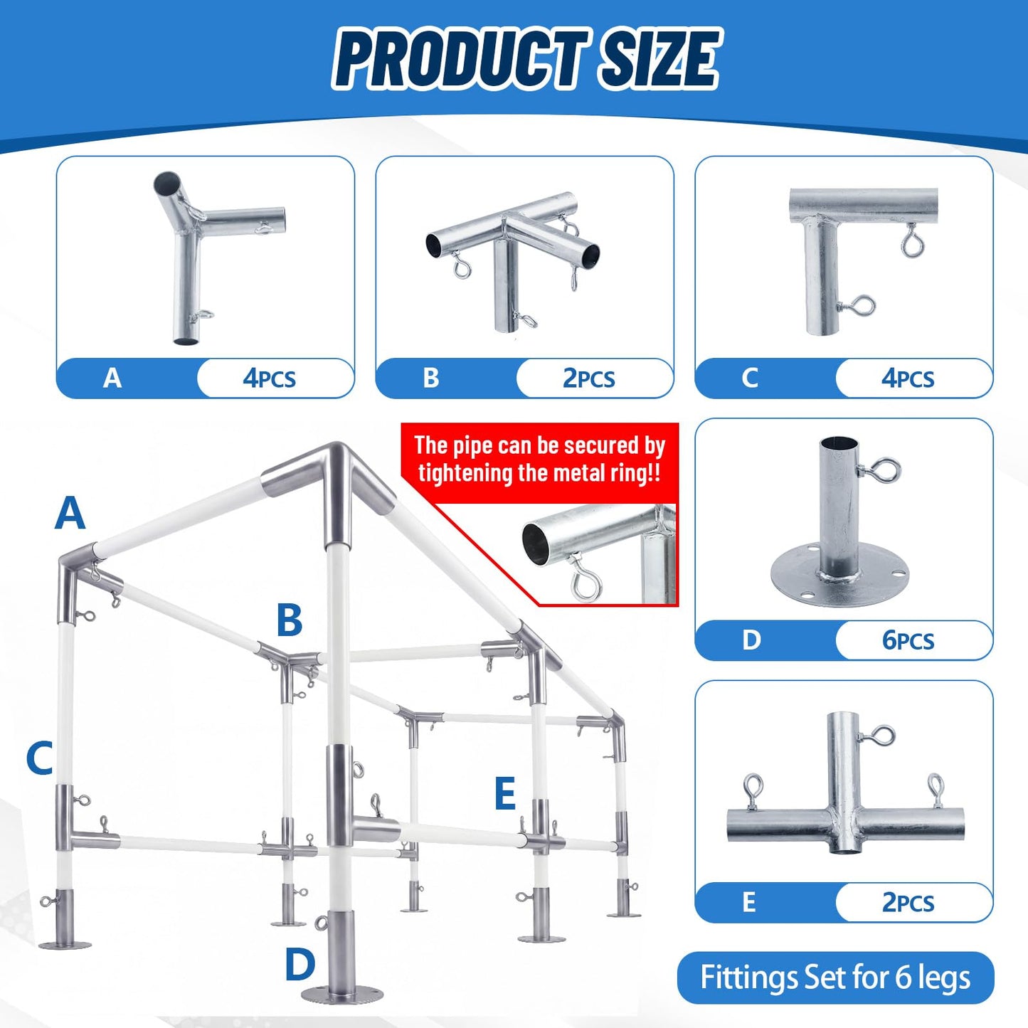 Frienda Flat-Top Canopy Fittings Connects 1" Pipes, 6-Leg Flat-Top Carport Frame Connectors Kit DIY Project for Low-Slope Roof Carport, Shed, Gazebo, Greenhouse, Shelter Deck, Pipes Not Included