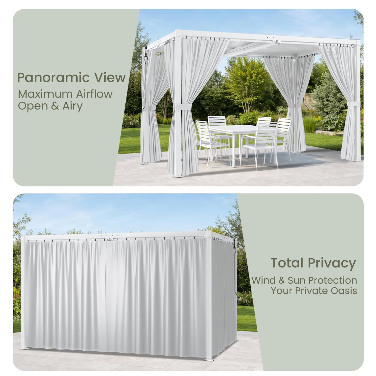 SAILARY Louvered Pergola 12' x 20' with Waterproof Curtains, Large Outdoor Aluminum Pergola with Reinforced Steel Roof, Heavy-Duty Hardtop Gazebo, Privacy Shaded Shelter, White