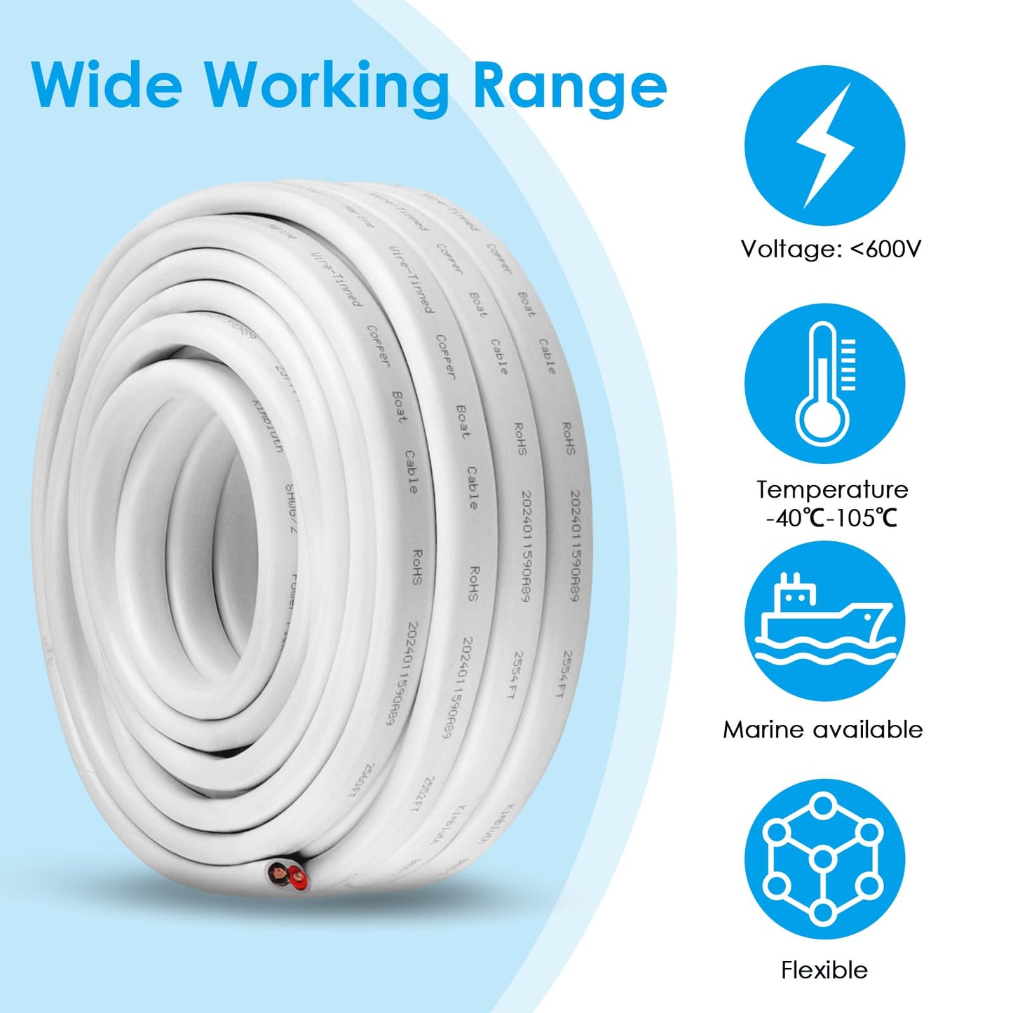 Kimbluth 6 Gauge Duplex Marine Wire Tinned Copper Boat Cable, 40ft 6 AWG Standard USA OFC Oxygen Free Copper Wire for Automotive Boat Speakers Solar Outdoors