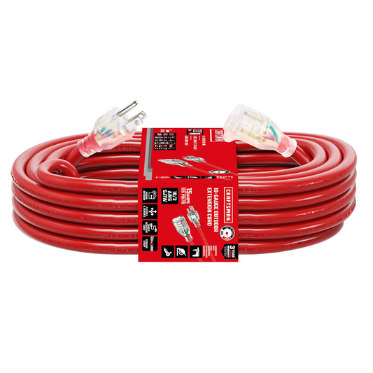 CRAFTSMAN 100 Ft. Heavy-Duty Industrial Extension Cord, 10/3 SJTW Indoor/Outdoor Waterproof Power Cable with Lighted 3-Prong Plug, Storage Strap & Flexible Jacket, 15A/1875W/125V