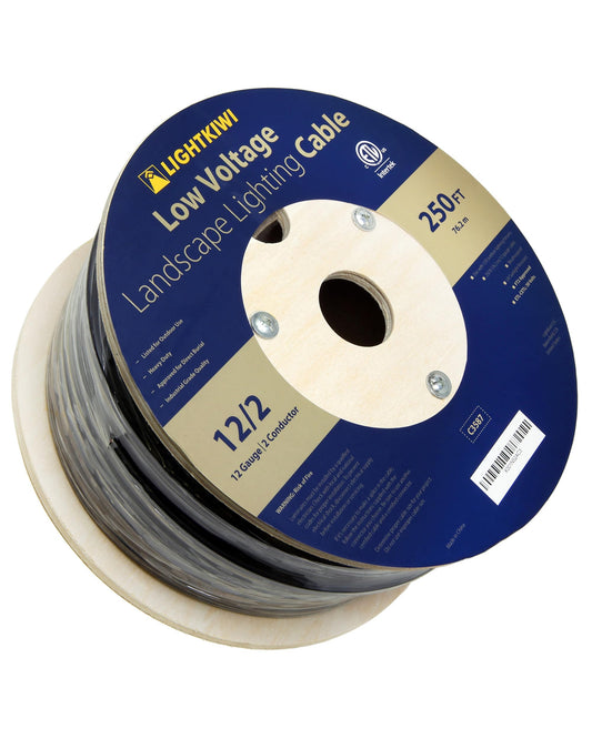 Lightkiwi 12/2 Low Voltage Landscape Lighting Wire - 250 Feet - Copper, Outdoor Direct Burial Wire - Under Ground Stranded Electrical Cable for Spotlight, Pathway Light and LED Lights - ETL Listed