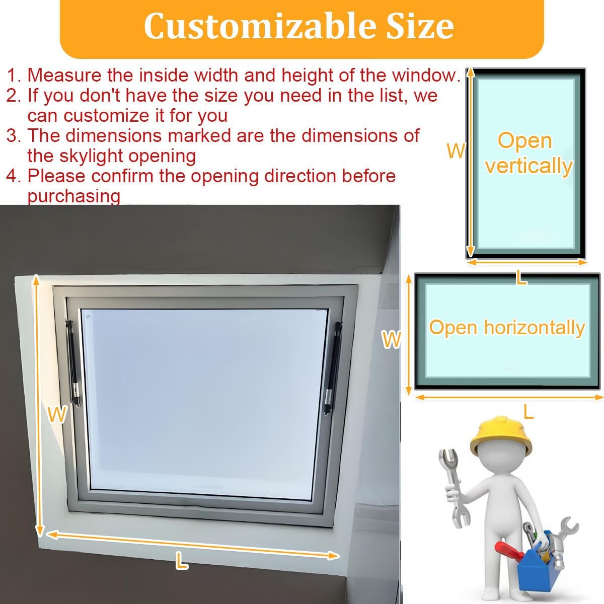 Skylights & Roof Windows, Custom 19.7-47.2in Roof Skylight Window with Gas Strut Lift, Tempered Glass Roof Hatch, Remote Control & Rain Sensor, Energy Efficient, Sunroom & Basement