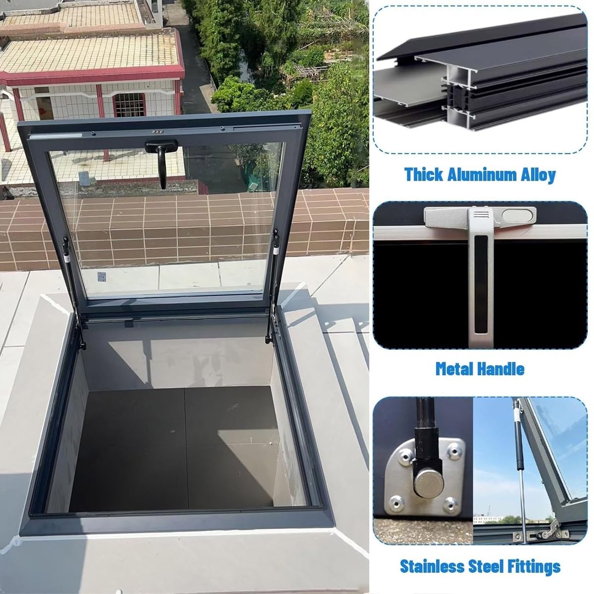 Auoriflex Skylight Windows for House Roof with Double Layer Tempered Glass, Roof Lighting Well Window for Indoor Attic, Aluminium Window Cover for Garage/Basement/Loft/Dark Room(27x14)