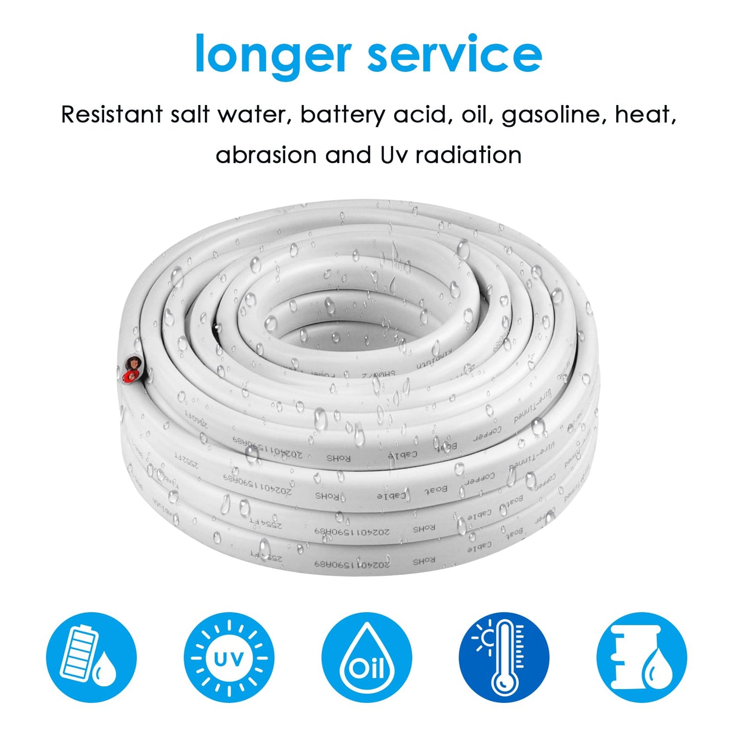 Kimbluth 6 Gauge Duplex Marine Wire Tinned Copper Boat Cable, 40ft 6 AWG Standard USA OFC Oxygen Free Copper Wire for Automotive Boat Speakers Solar Outdoors