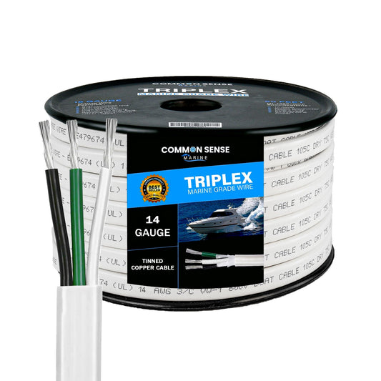 14 Gauge 3 Conductor Marine Grade Triplex Flat Wire - 150 ft Tinned Copper Oxygen-Free Insulated PVC for Boat, Automotive, Speakers, Camper & Trailers